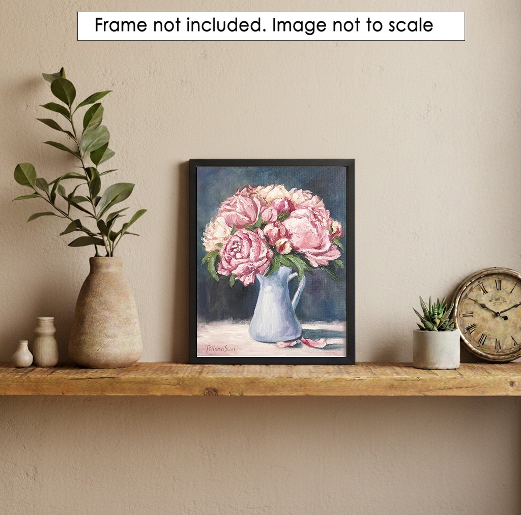 Peony ORIGINAL Oil Painting Vintage Flowers in Vase Still Life 8″ x 10″