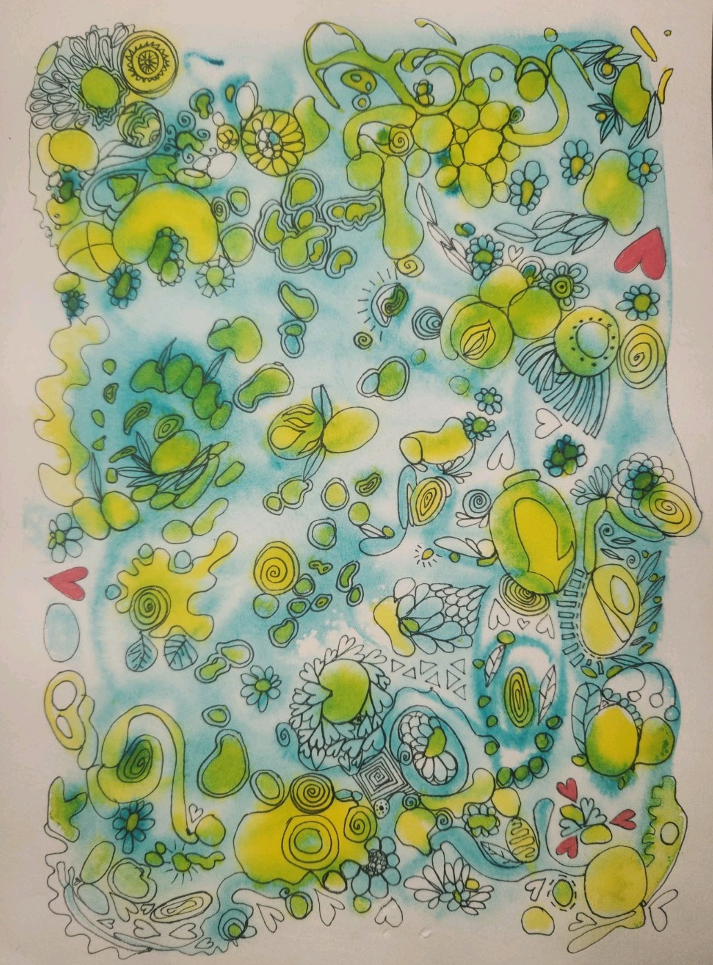 Original Abstract Watercolor Painting W/ Ink Details- Untitled, Signed, Unframed