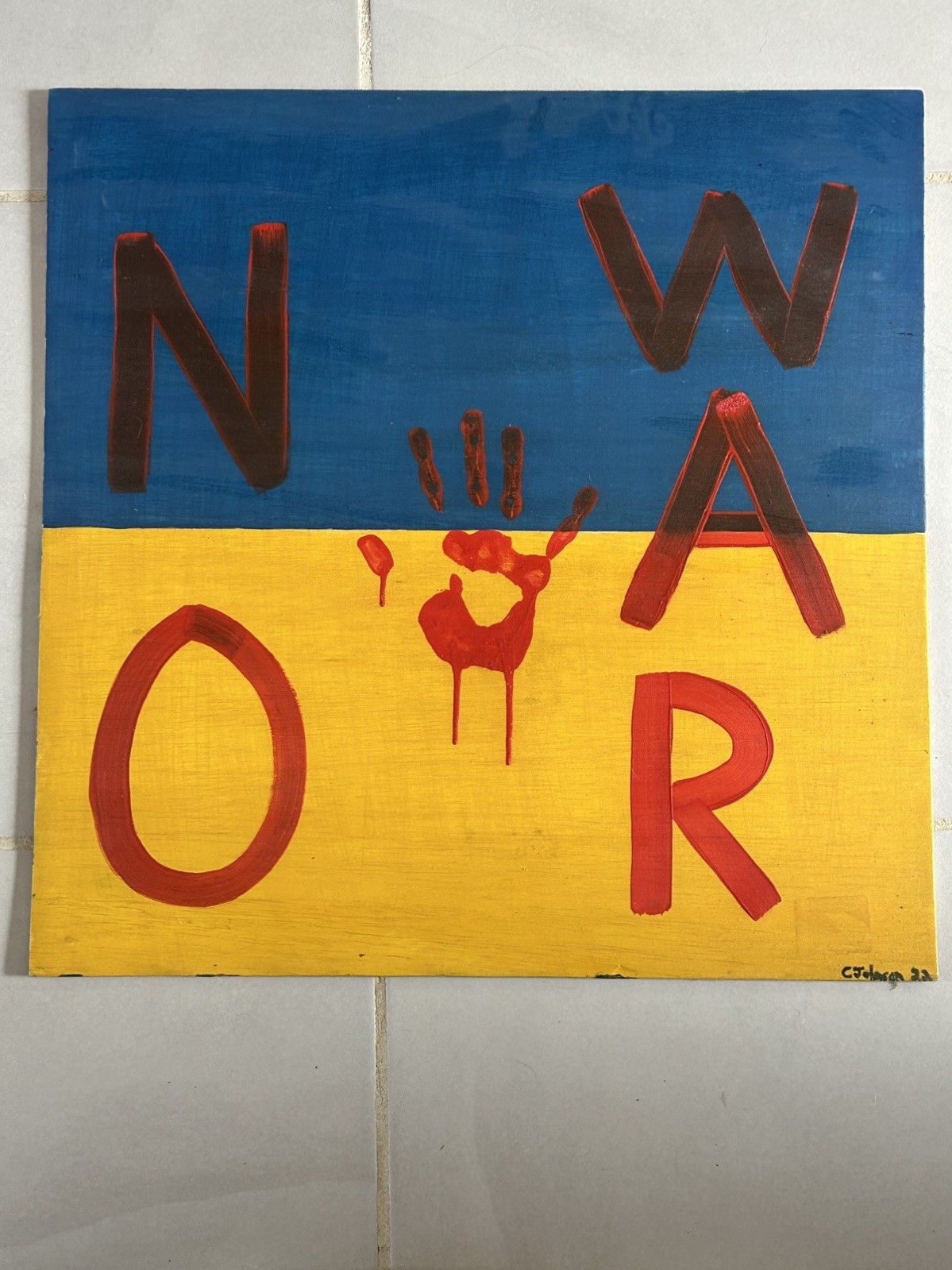 original Oil painting NO WAR Ukraine Signed on wood panel double side folk 2022