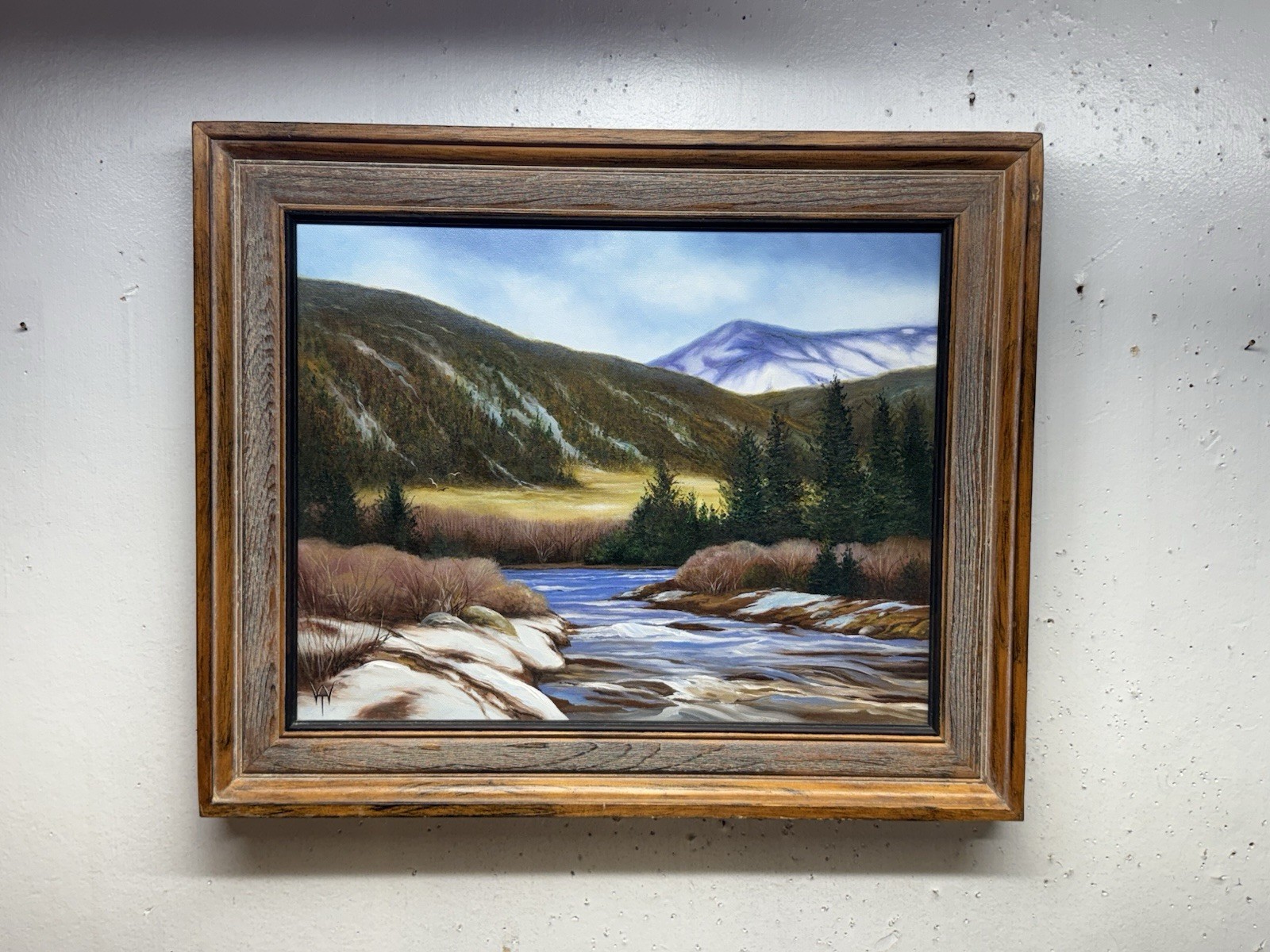 Signed Original Mountain River Forest Landscape Framed Plein Air Framed
