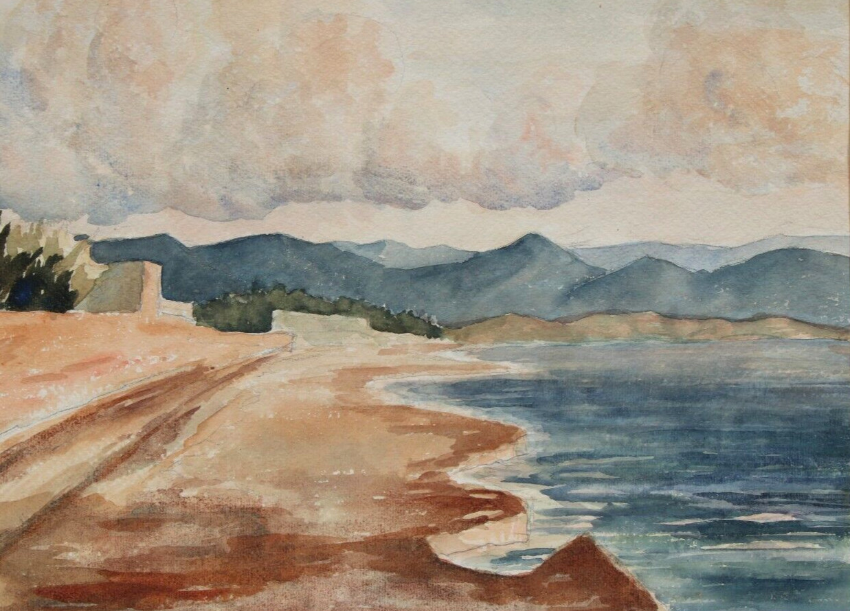 LOLO BRANDENBURG watercolor ST. ANTONIO IBIZA SPAIN 1930 watercolor painting
