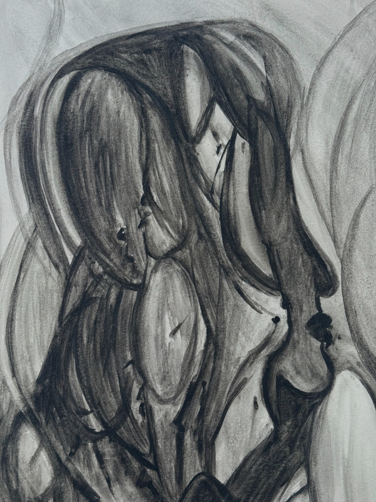 GOOBS SIGNED ABSTRACT WATERCOLOR DRAWING PAINTING WOMEN FACES & FIGURES ORIGINAL
