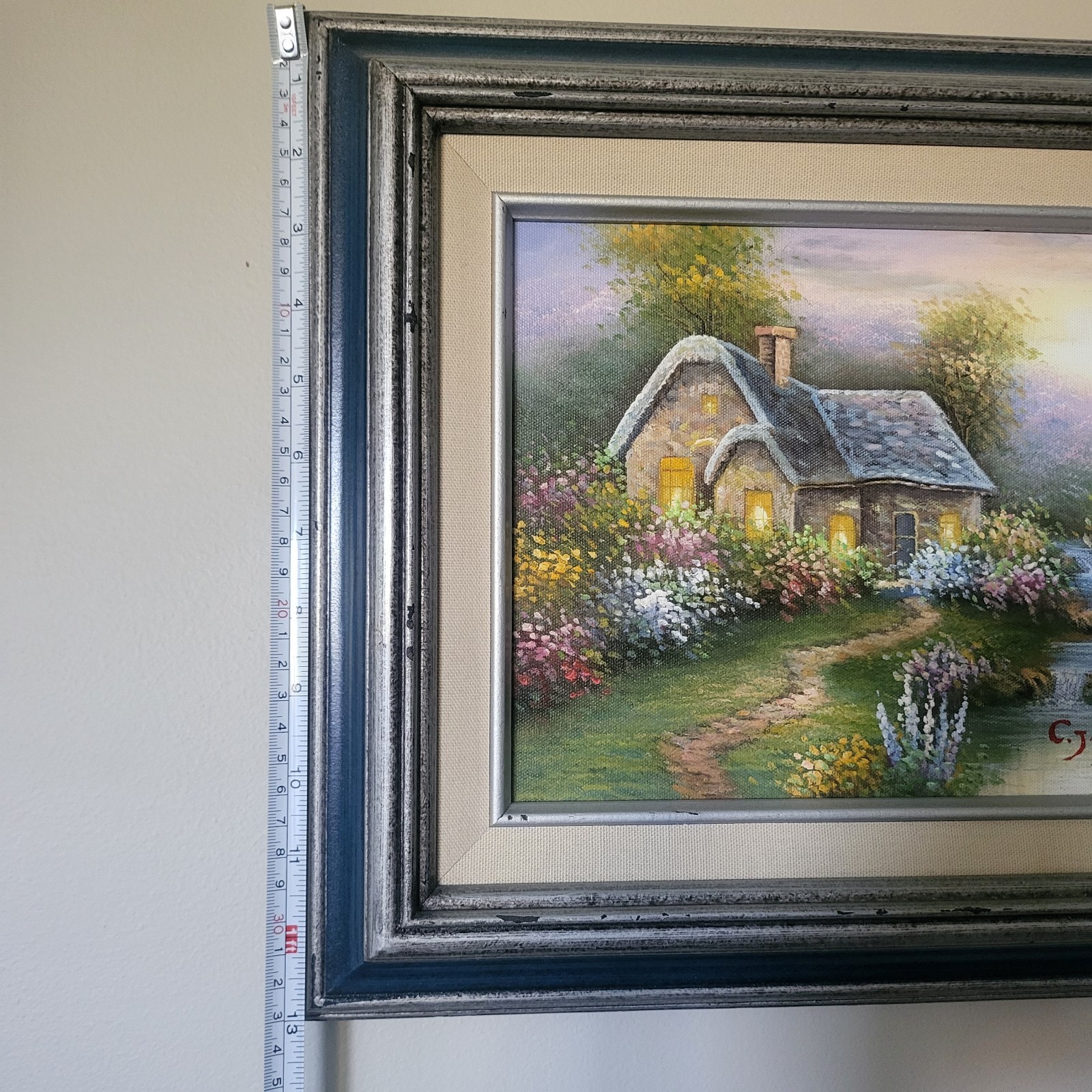 Rare C Jaffey Original Oil Painting Framed Hand Painted and Signed Cottage Water