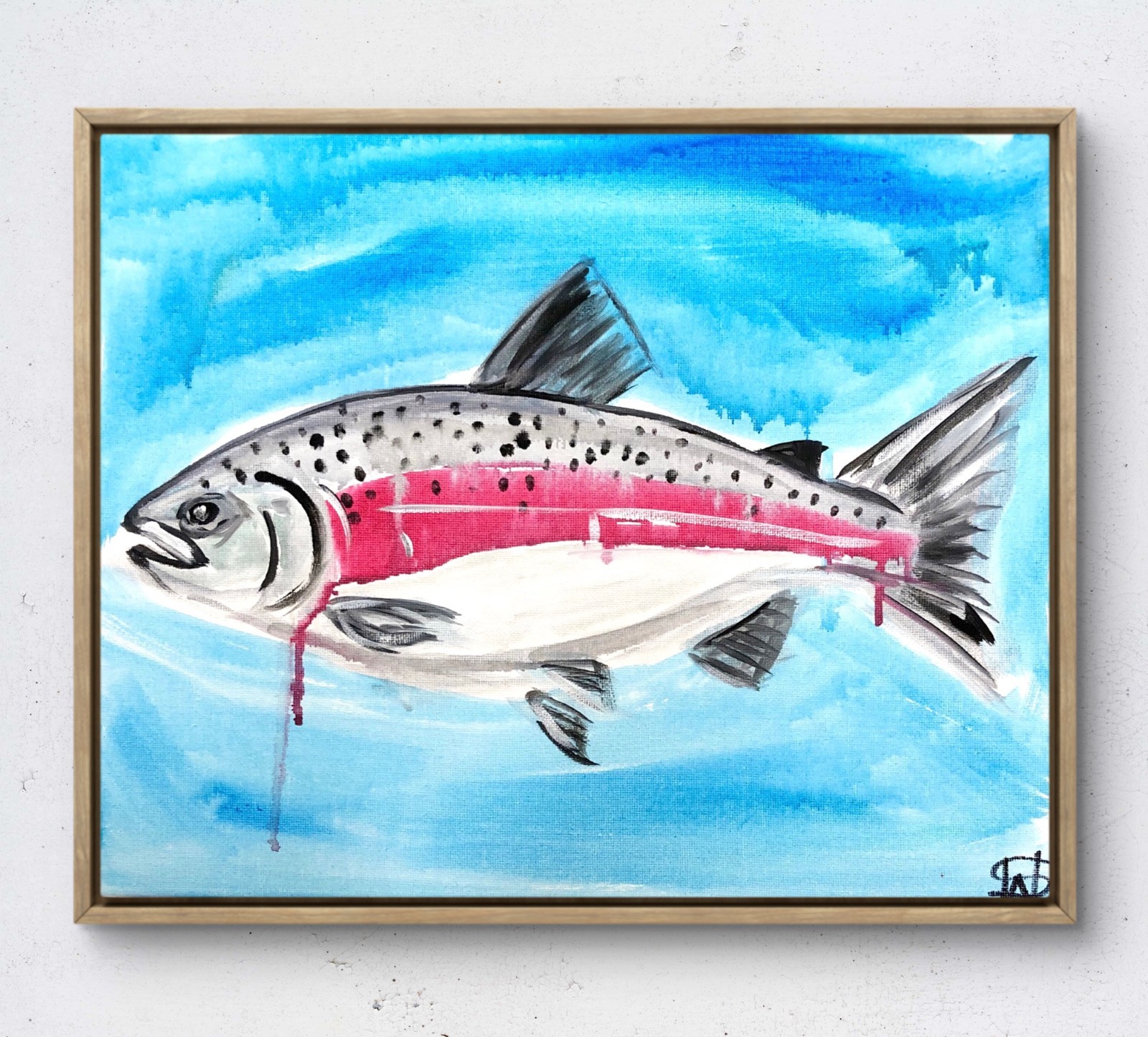 Silver salmon modern expressionist fine art painting 14X11 canvas original