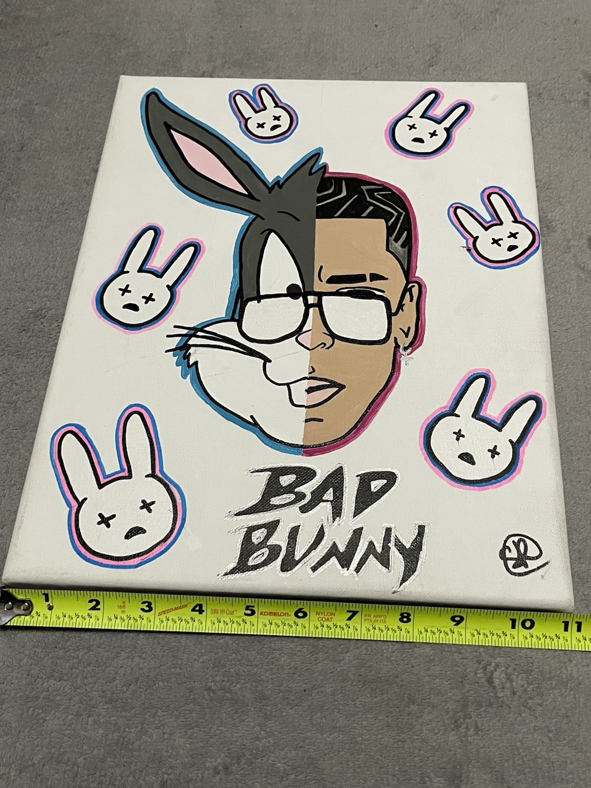 Bad Bunny x Bugs Bunny Hand-Painted Acrylic Canvas Art 11 X 14 In Fan Art Music