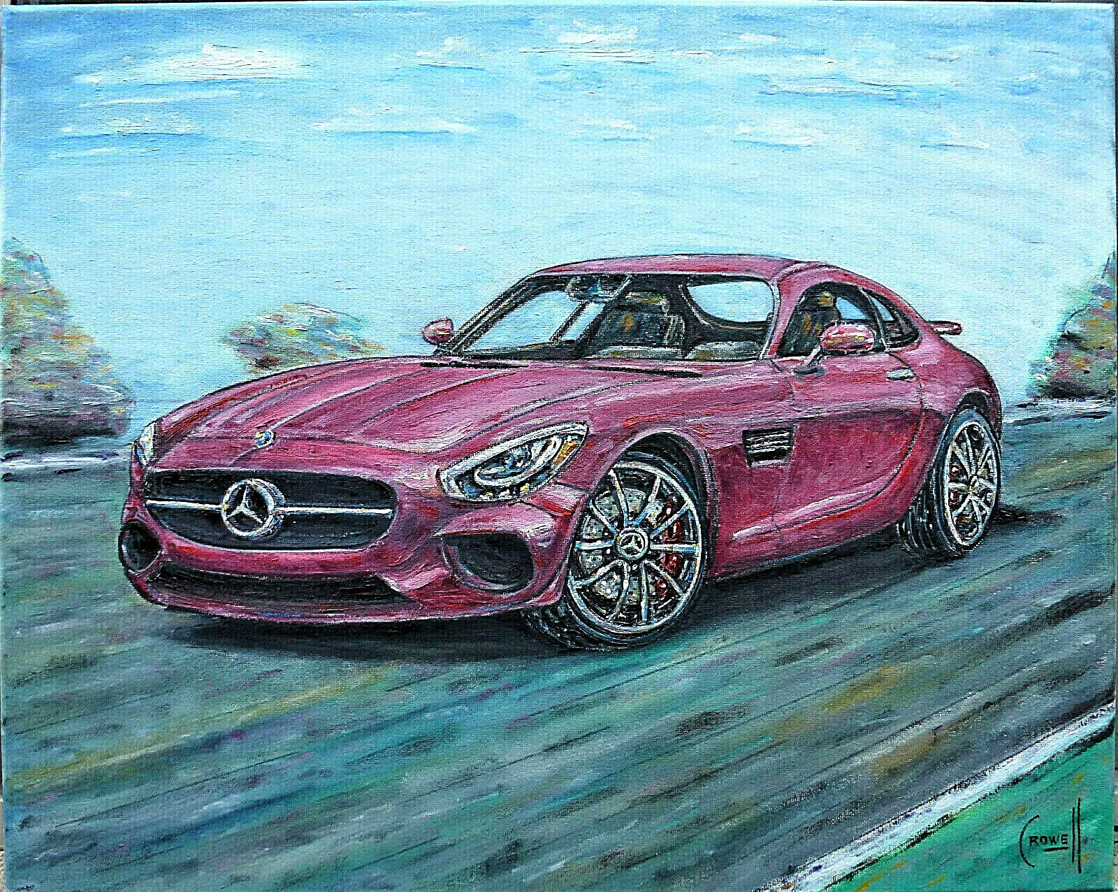 2016 MERCEDES AMG GT sports car automotive oil painting 16×20 original Crowell