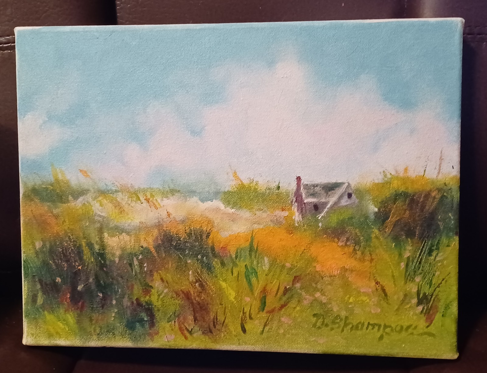 Oil Painting «Beach House» Debby Shampoe Virginia Beach artist signed 12×9