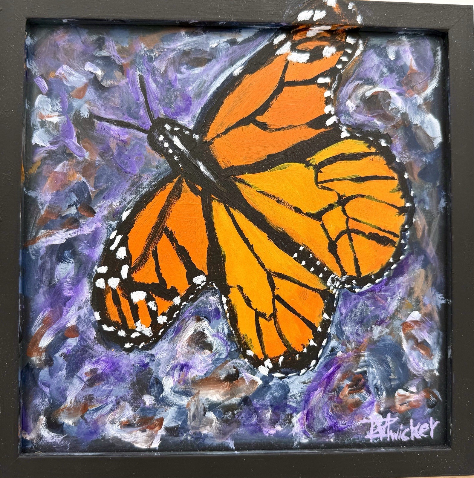 Original Monarch Butterfly Acrylic Painting 8.5×8.5 Framed Signed M Zwicker Art