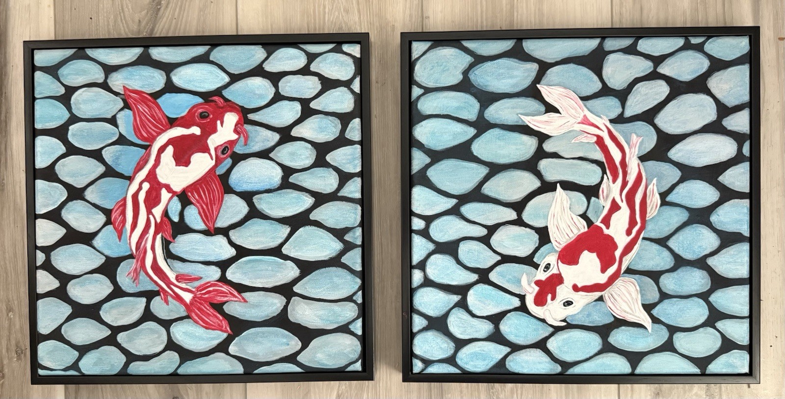 ART JOY – EUNIE 12 x12 Pair 2 Acrylic Canvas Original Art Koi Fish Set P26001