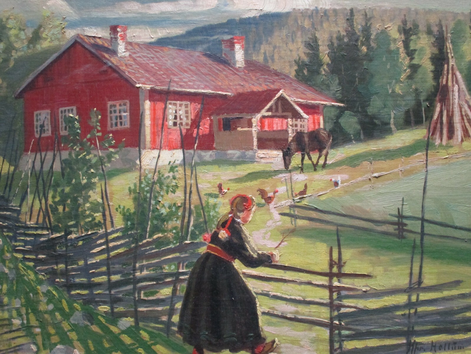 ANTIQUE 19TH TO 20TH CENTURY OIL PAINTING 1903 LANDSCAPE WITH GIRL AND HORSE OLD