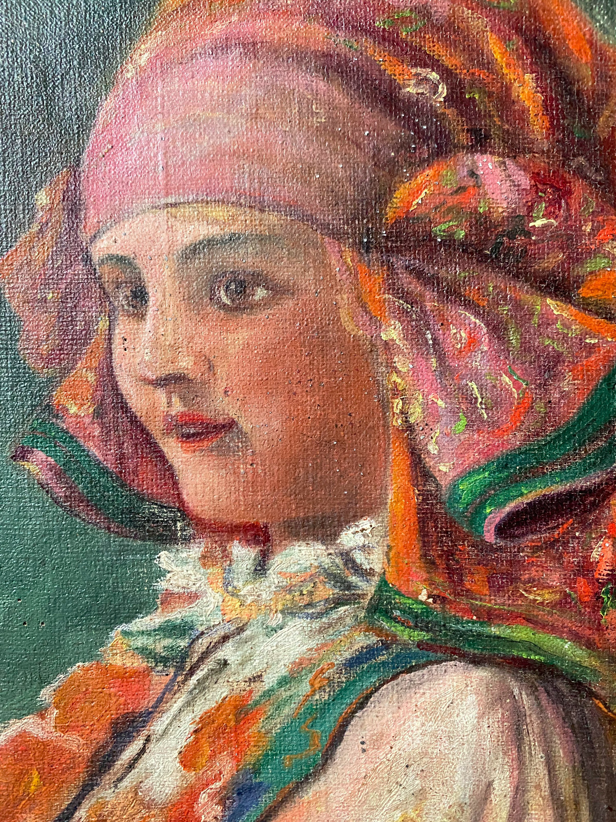Oil painting around 1880 girl in costume portrait young lady Italy ? Austria?