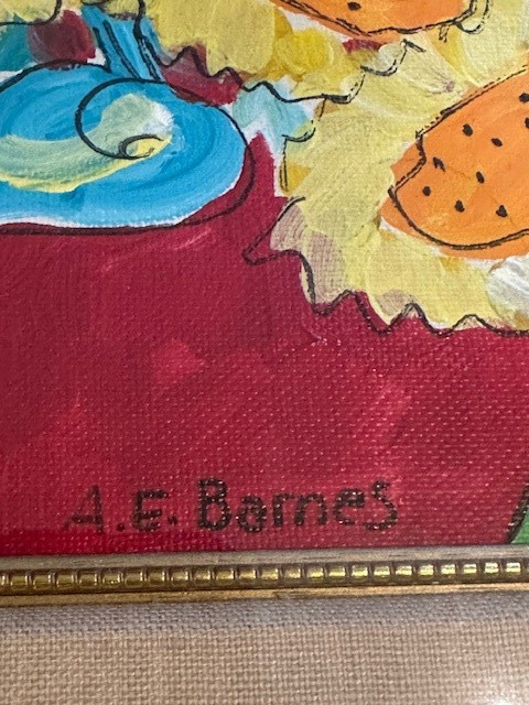 A.E. Barnes Original Art Painting Colorful Still Life Sunflowers Signed Framed
