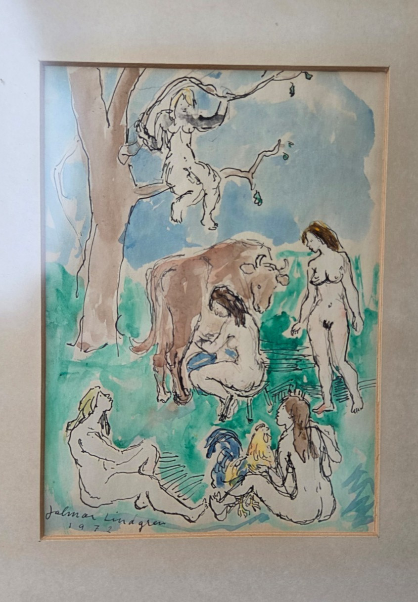 Jalmar Lindgren 1972 Nude Pastoral Scene, Modernist Art