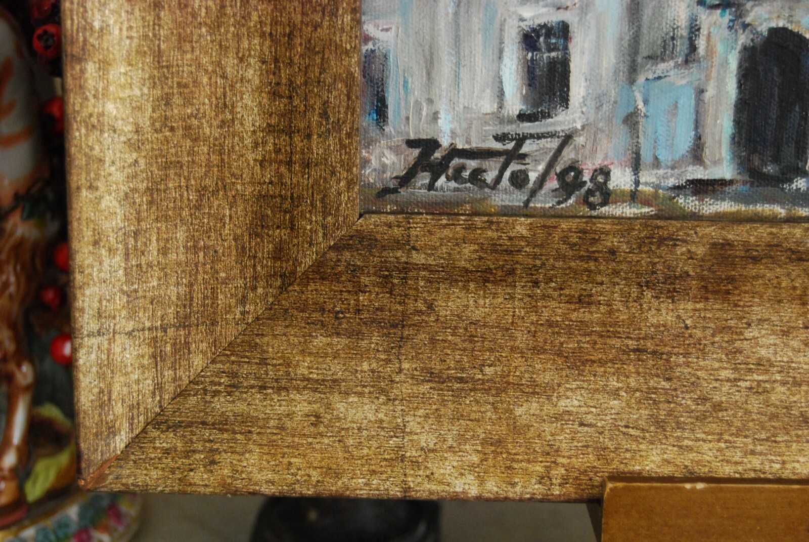 FRAMED SIGNED ORIGINAL OIL VIEW OLD COLONIAL TRINIDAD, CUBA ARTIST: HECTO VIDAL