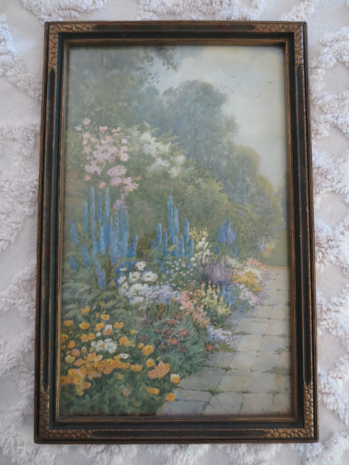 1920’s Pilkington SUMMERS FLOWERTIME Watercolor OILETTE PRINT –8-3/8″ x 12-7/8″