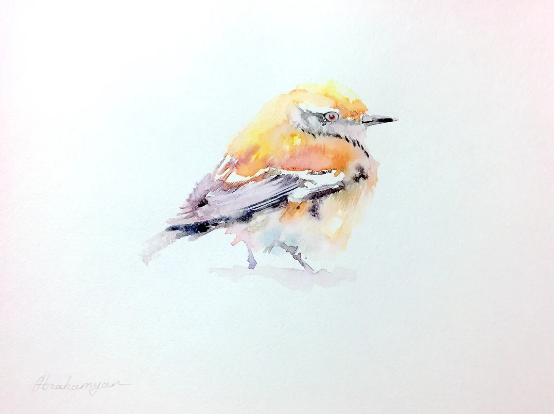 Desert Wheatear, Birds, Watercolor artwork, Handmade, Original painting on paper