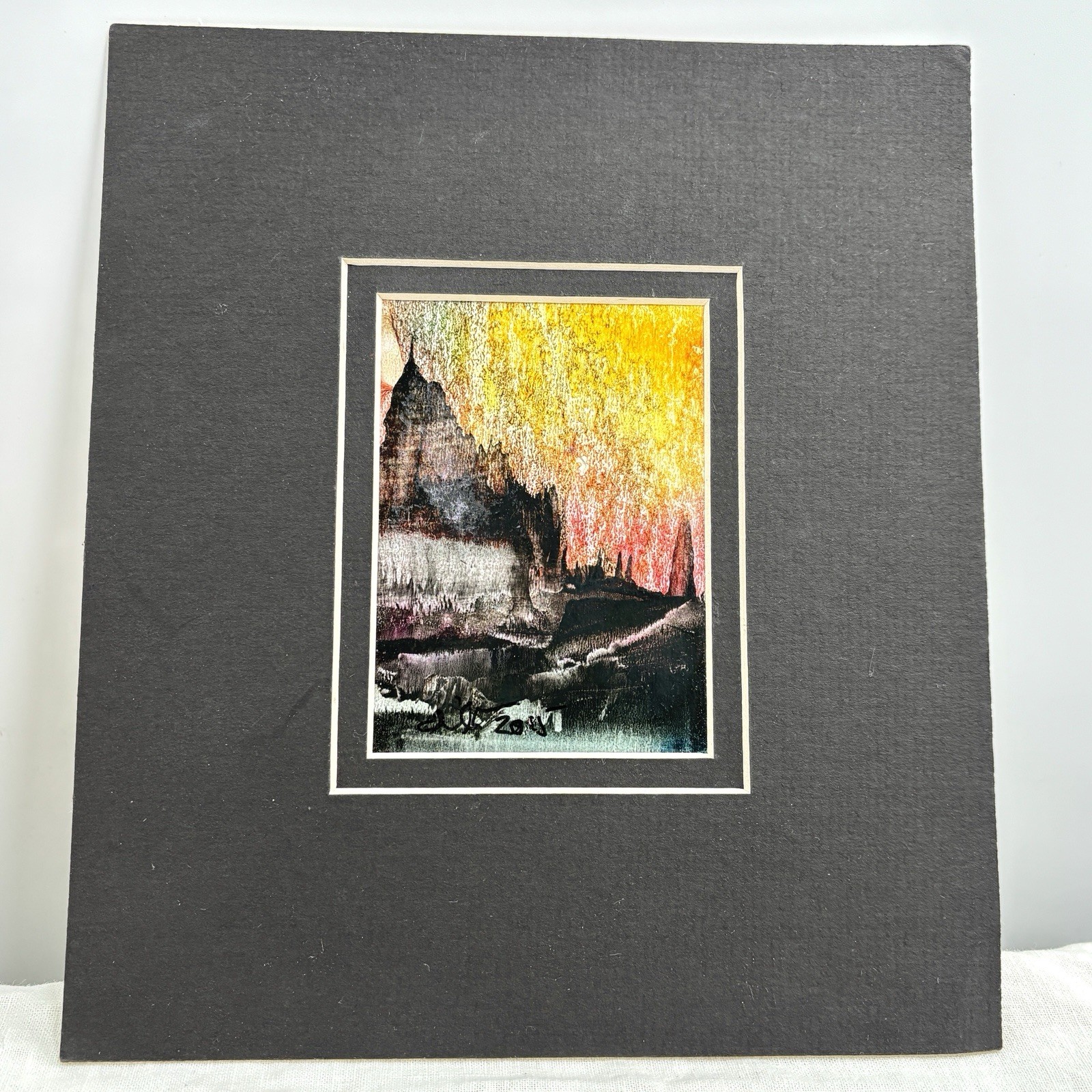 Gouache Paintings Pair Signed Quebec Canada Abstract Landscapes Matted 7×8″