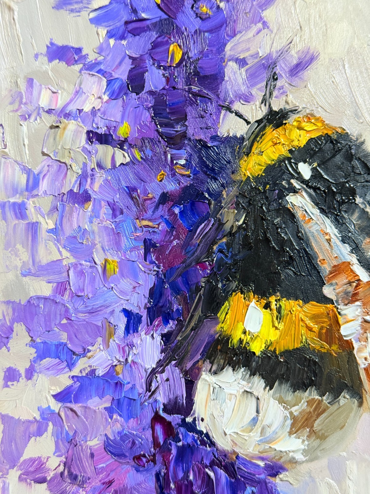 Original Painting Bumblebee Honey Bee Impasto Flower Oil Painting Signed Art