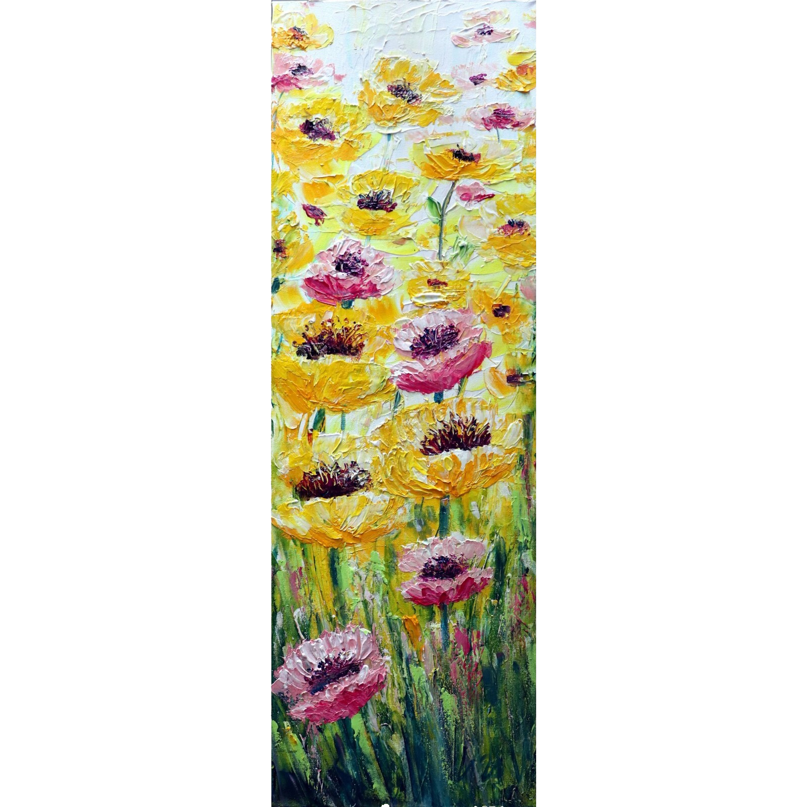 Textured Yellow Flowers Art 12×36 Original Oil Painting