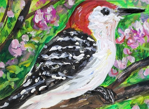 ORIGINAL ACEO PAINTING Red Bellied WOODPECKER Spring BIRD Animal Nature ATC ART