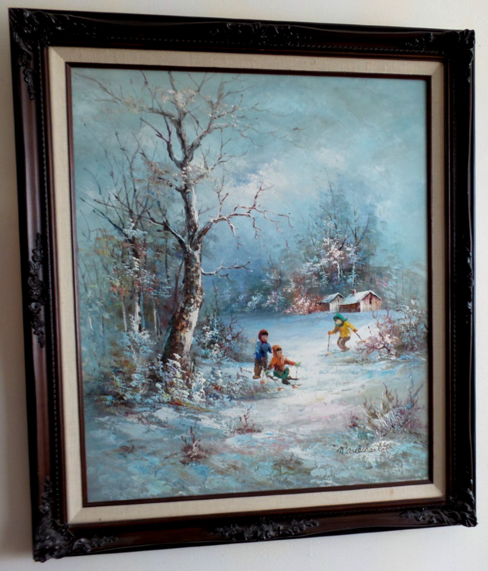 Original Oil Painting «Children Playing in the Snow» by Marie Charlote 28″x24″