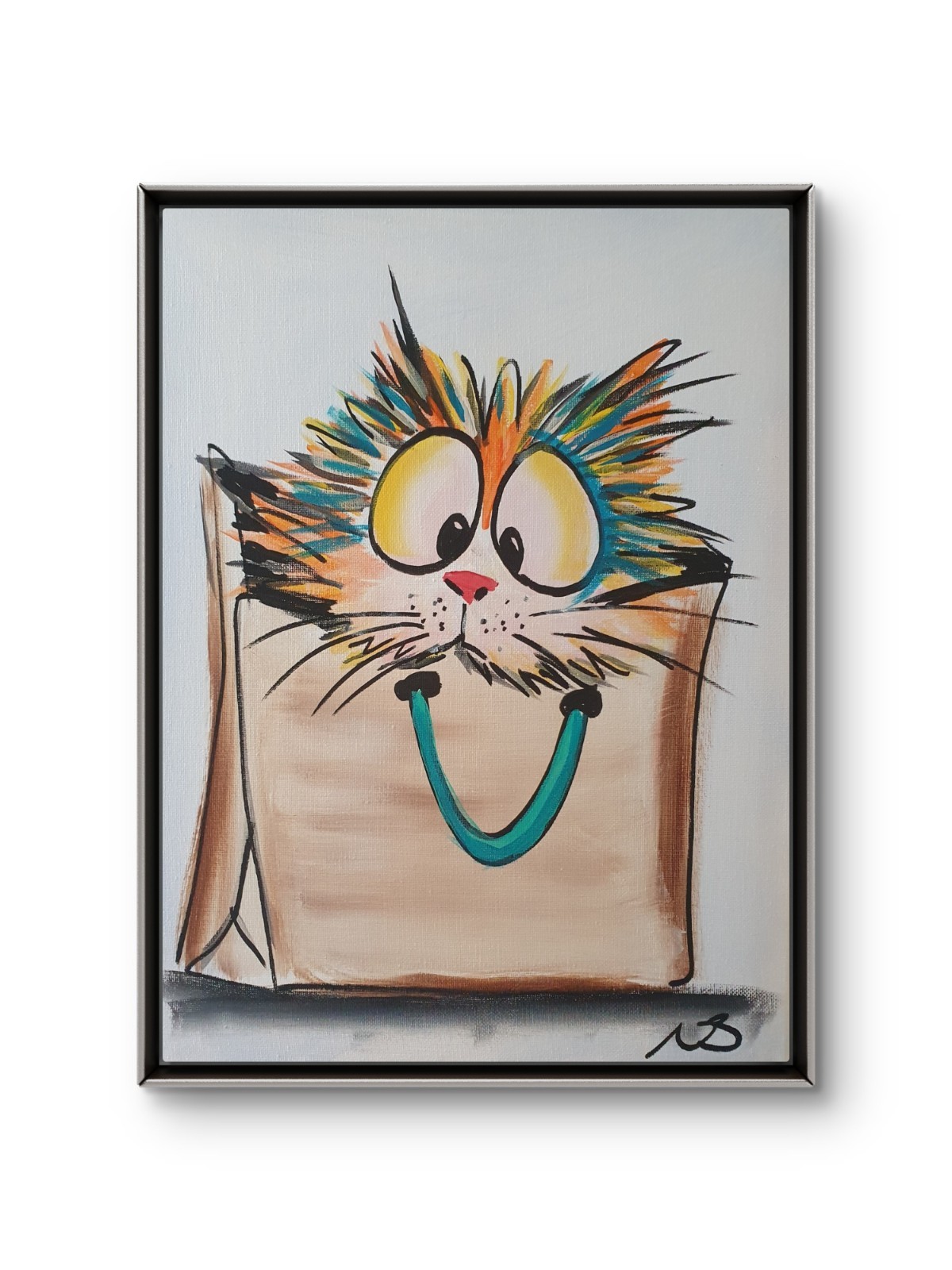 CAT IN A BAG 12×16 UNIQUE ABSTRACT EXPRESSIONISM WALL ART CANVAS HOME DECOR