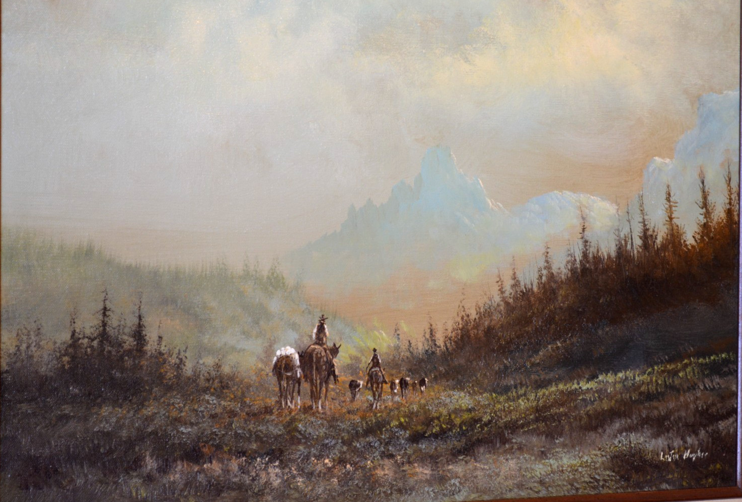 Oil on canvas, cowboys and cattle by El Paso artist Lester Hughes (1938 – 2021)