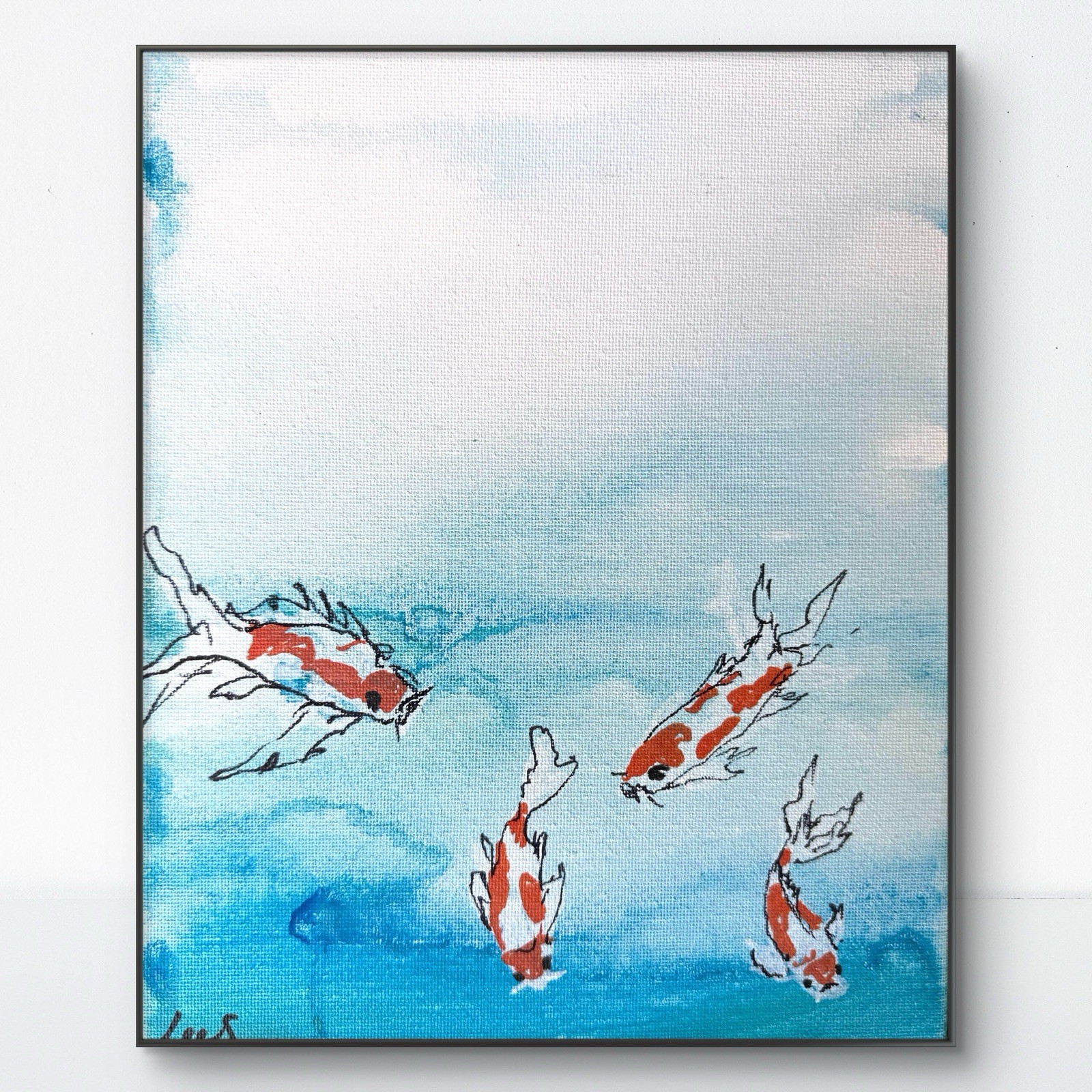 SAMATOWIC Original Abstract Baby Koi 8×10 Bathroom Art Handmade Signed Fine 17