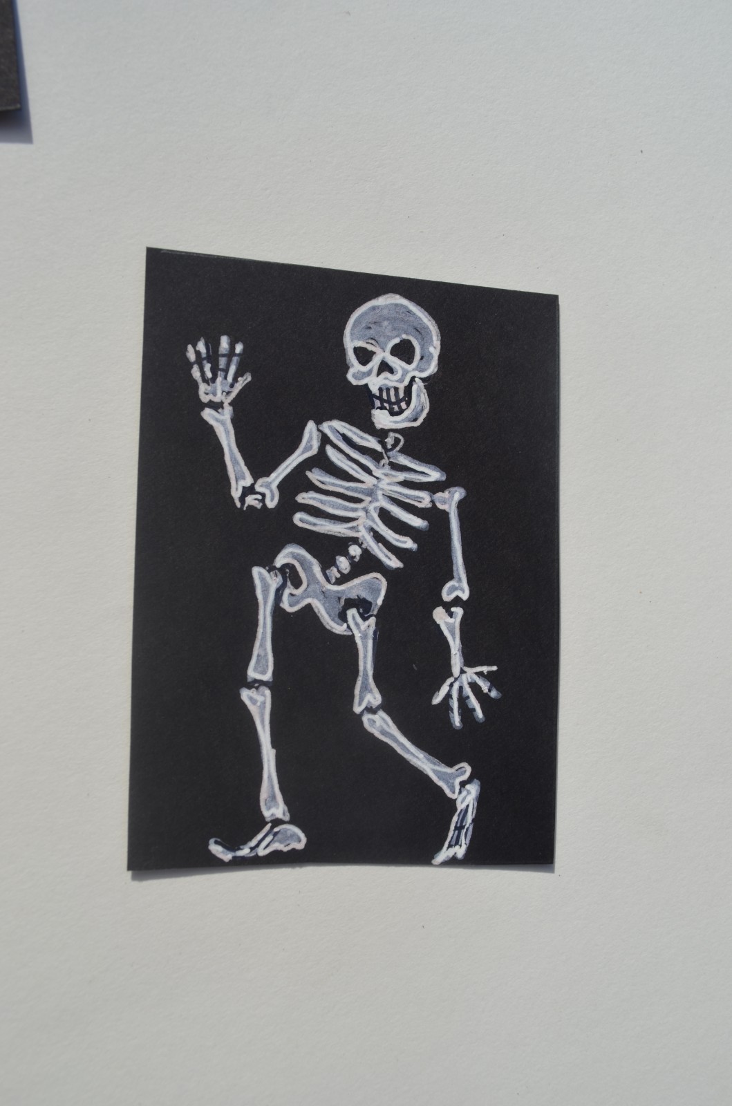 ACEO Original Art Card Horror Halloween Skeleton says Howdy not a print