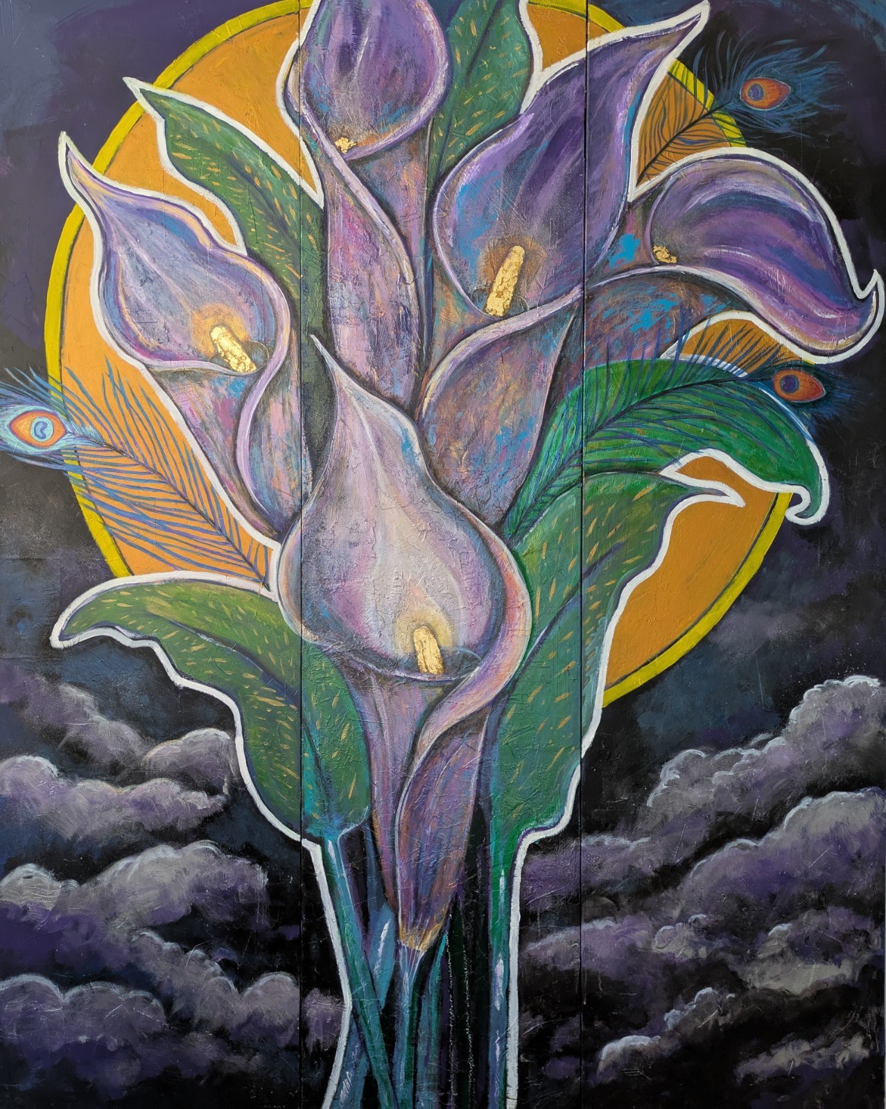 THE VIOLET FLAME — Monumental 80” Triptych | Acrylic & Gold Leaf -K. Bickman Art