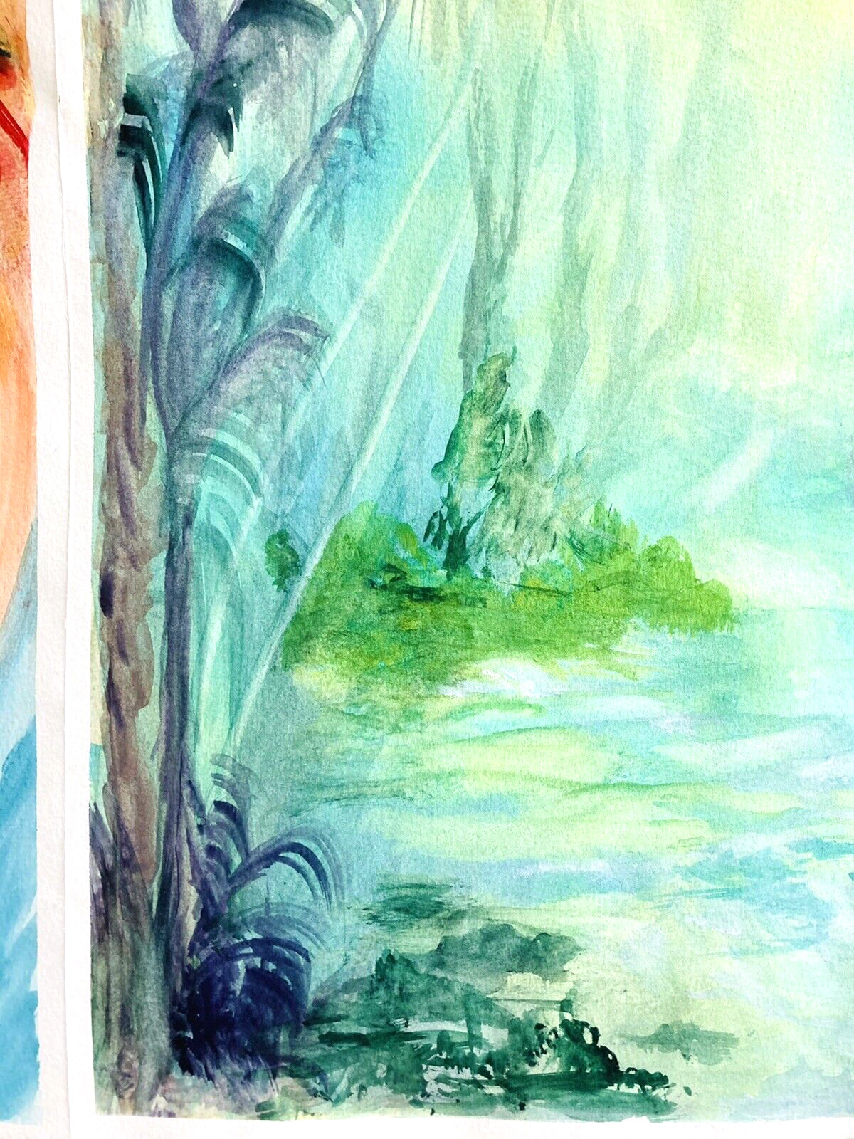 2 Visionary Psychedelic Watercolors Diptych Cosmic Forest 80s 90s SF Art 18×24″