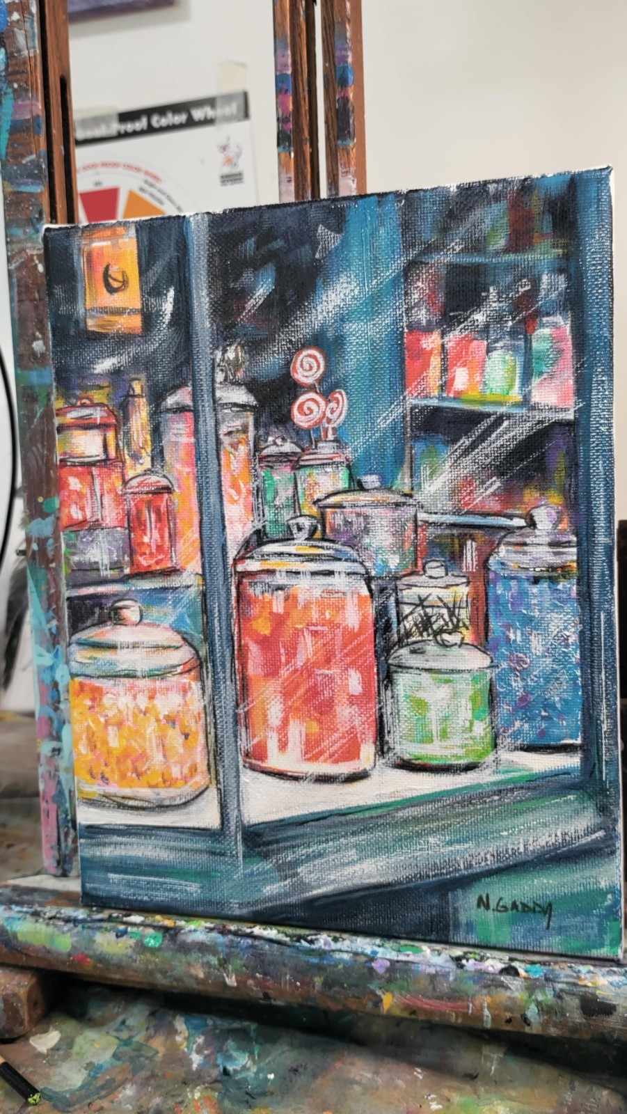 Original Expressionism 8 x 10 Candy Shop Acrylic Canvas Wall Art Painting