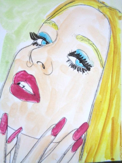 ACEO Women In Fashion – BLOND GLAMOUR GIRL Painting ART