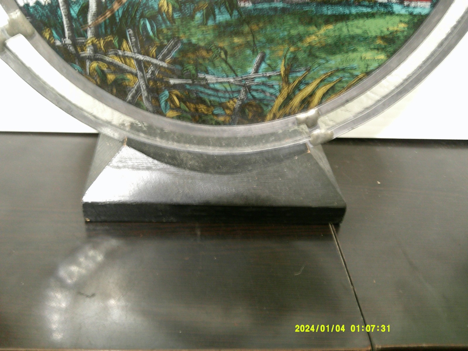 Reverse Painted LEADED Framed Glass PHEASANT ,, 8 1/2 INCHS,, STAND OR HANG,