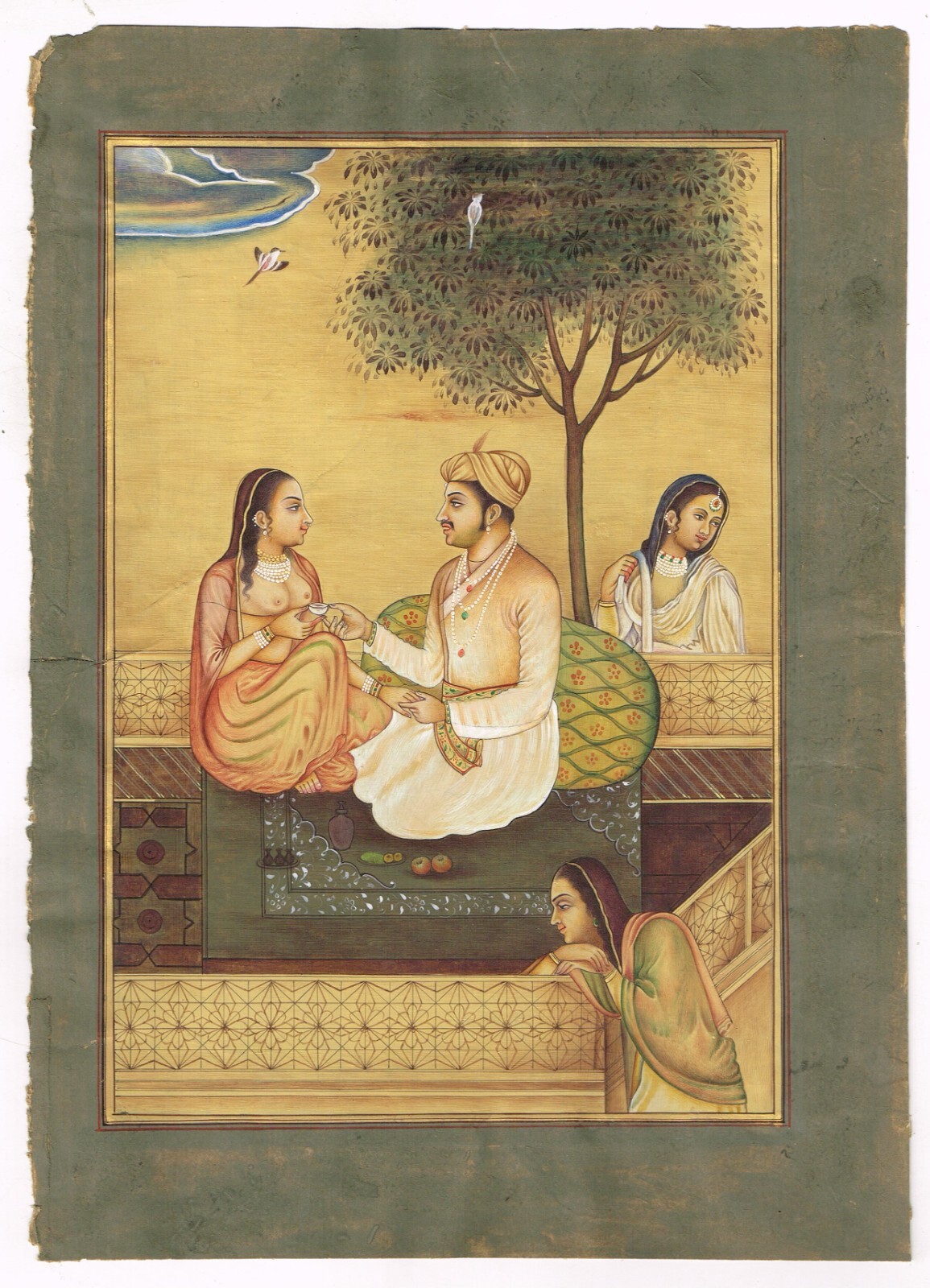 Mughal Painting Of Prince & Princess Enjoying Drink Mughal Paintings 8×11 Inches