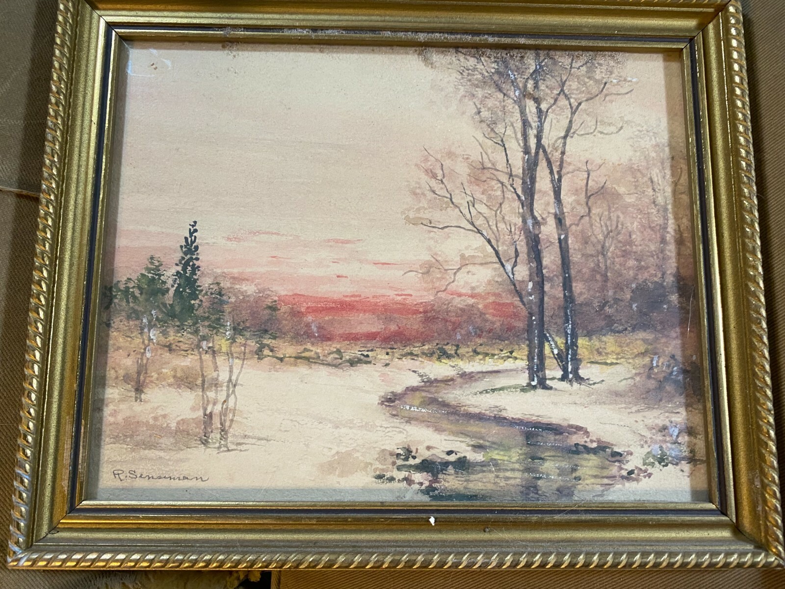 Raphael Senseman (1870 – 1965) «Winter River And Landscape Scene» WC Painting