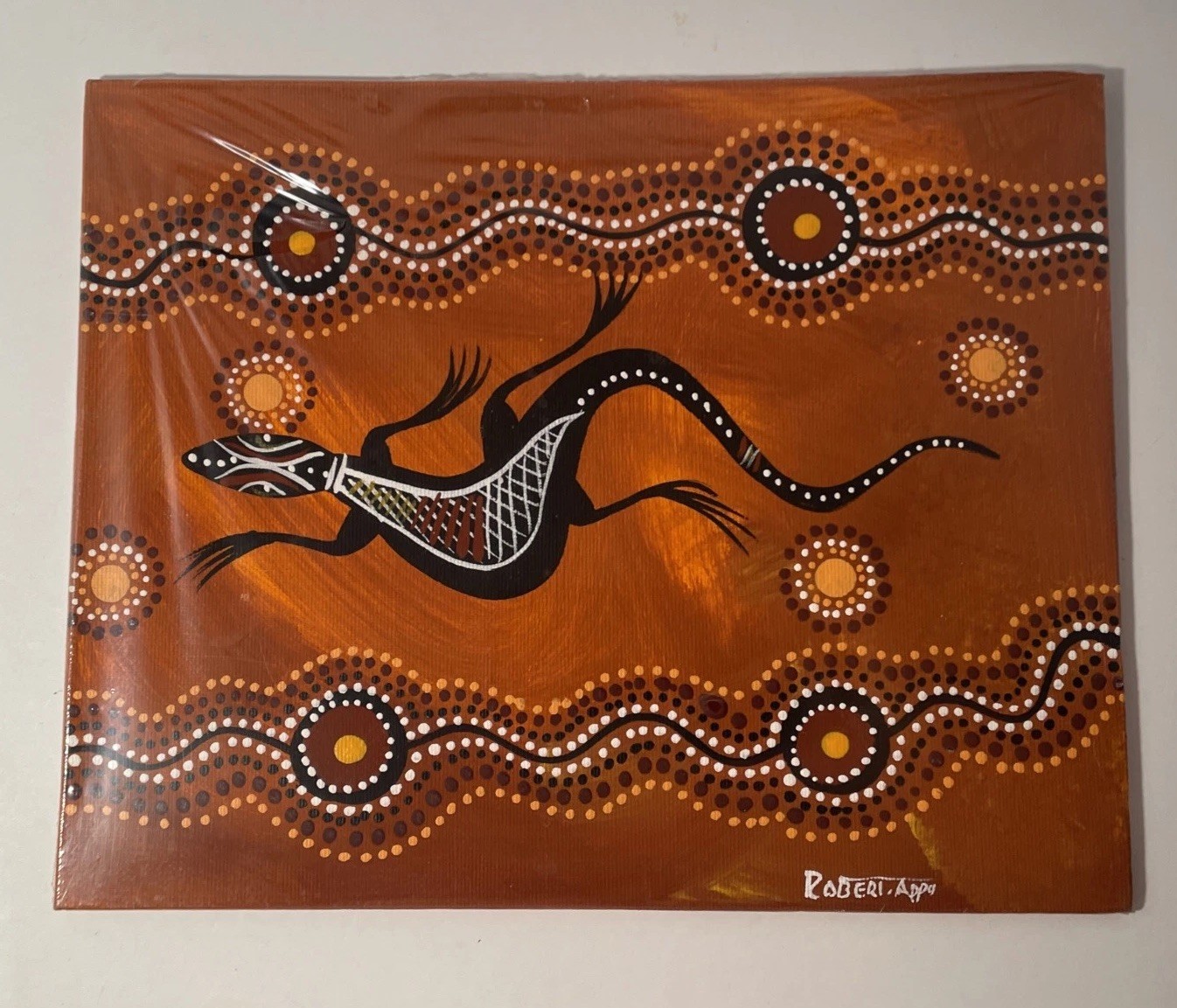 Robert Appo Original Lizard Aboriginal Art Acrylic on Canvas Signed