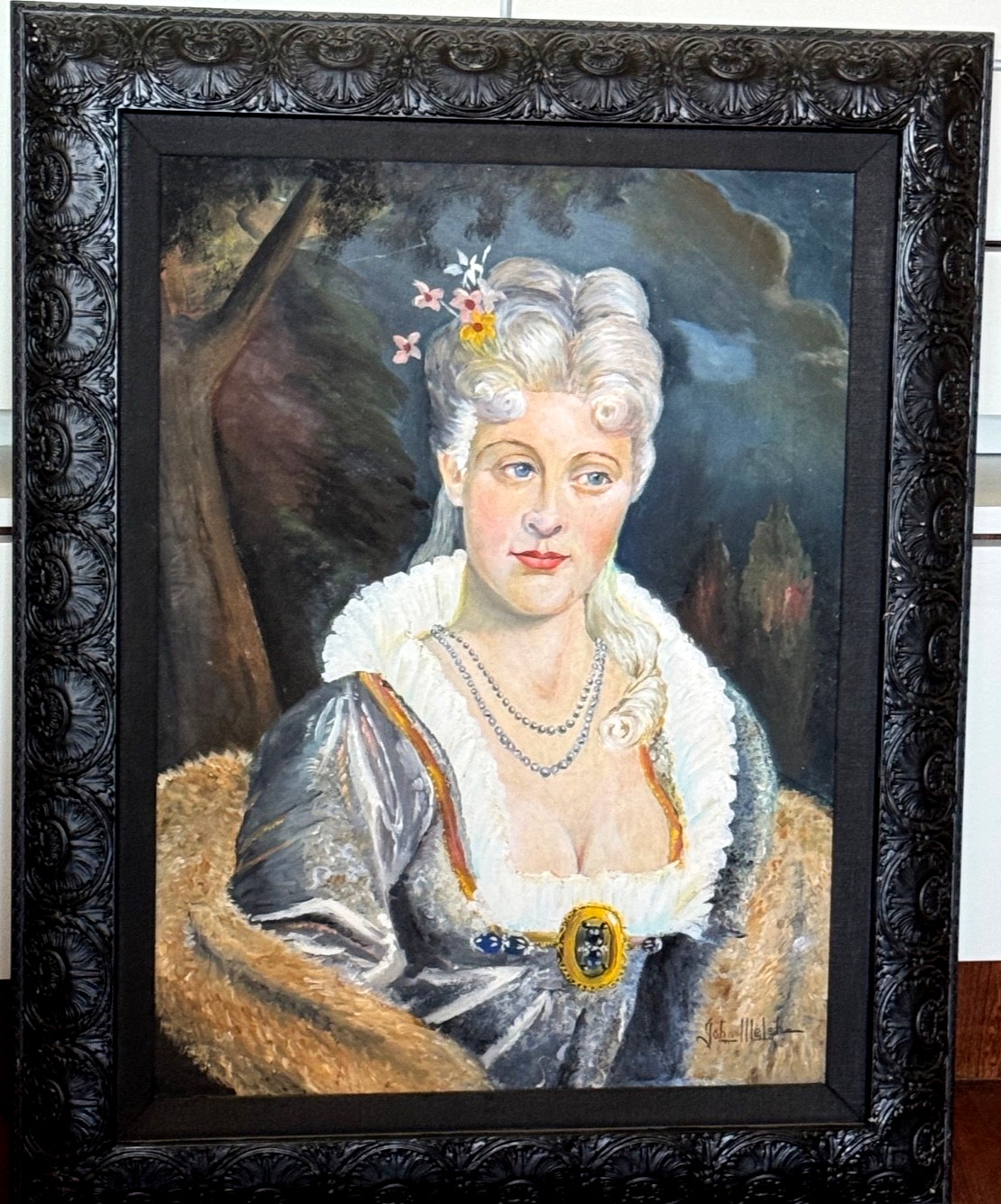 Impressionis Oil on Canvas Portrait An Aristocratic Lady Signed Framed Anco Bilt
