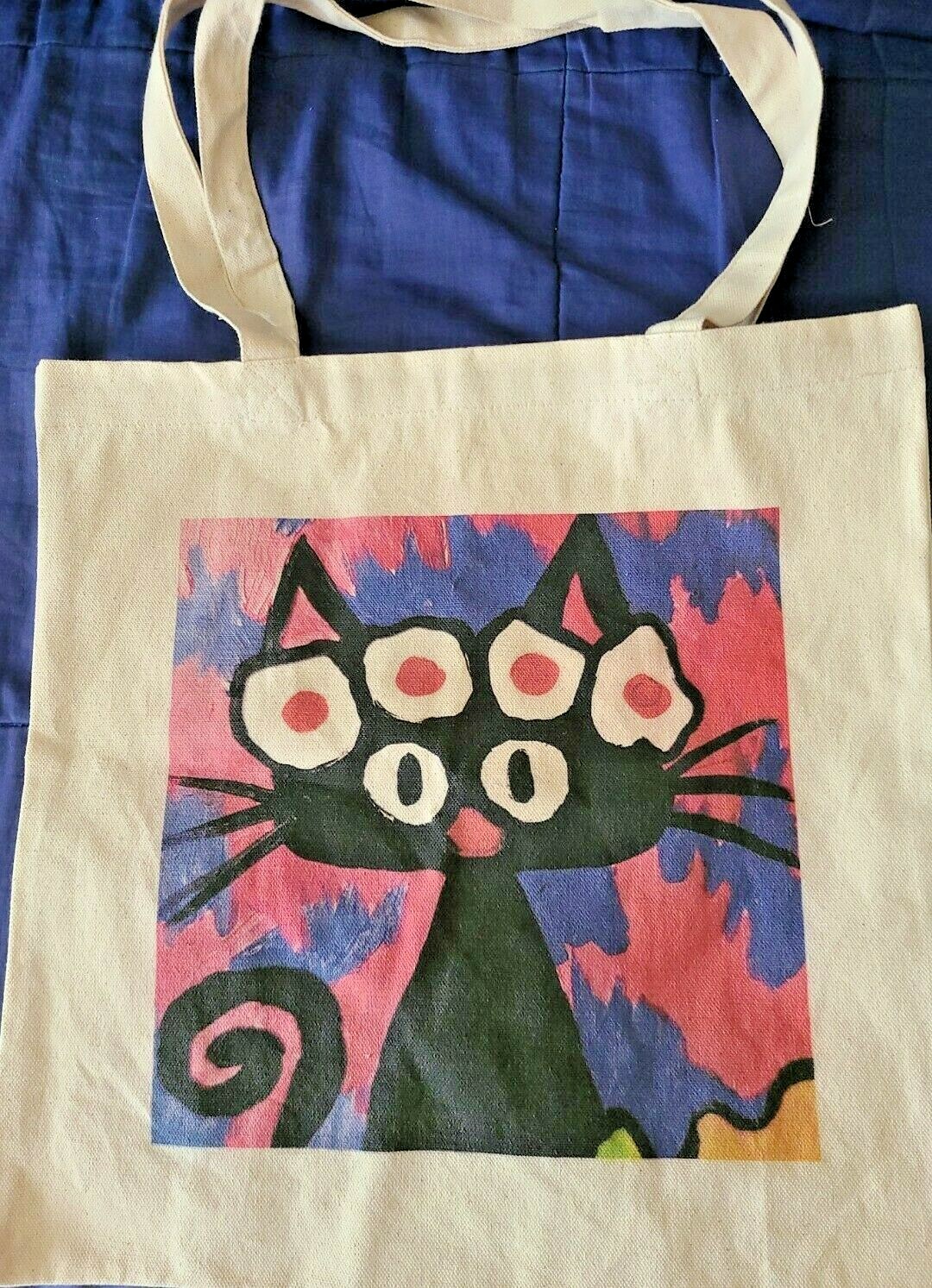 NEW NOT ACEO CANVAS ABSTRACT FLOWER CAT TOTE BAG 15×15 » 2000-now