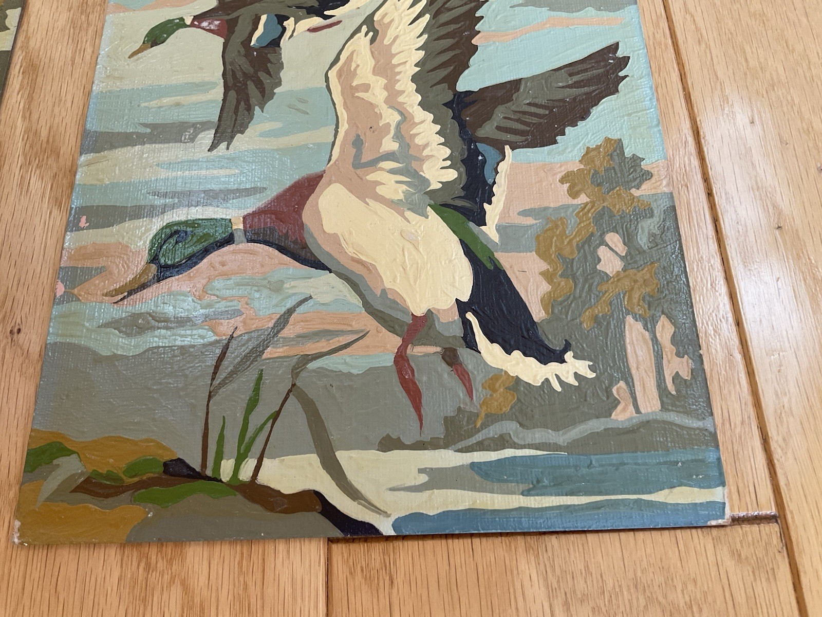 Mallards Ducks in Flight Portrait Paint By Number Set Unframed on Board Vintage