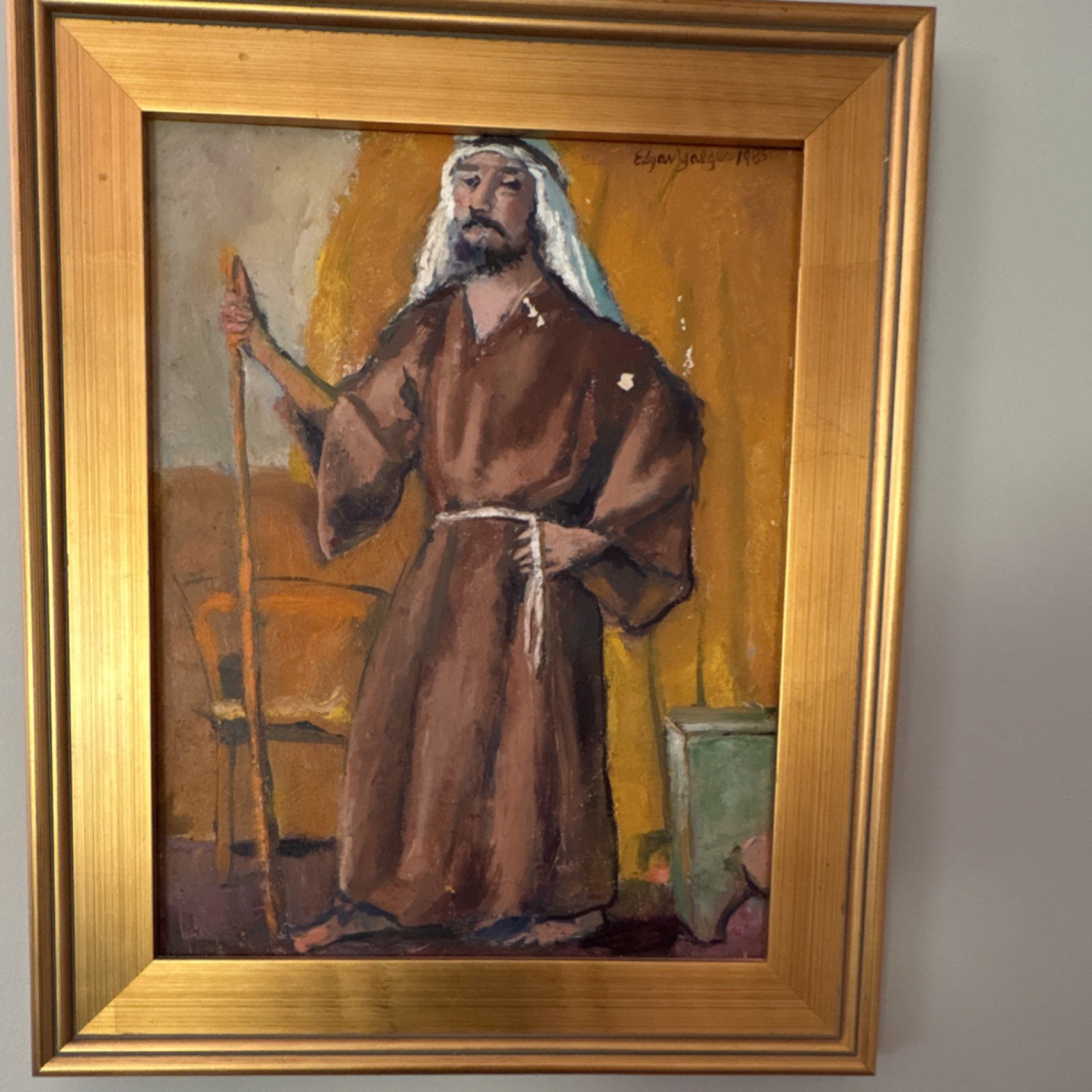 Framed Signed Edgar Yaeger Original Oil Portrait Painting of Man, 1963