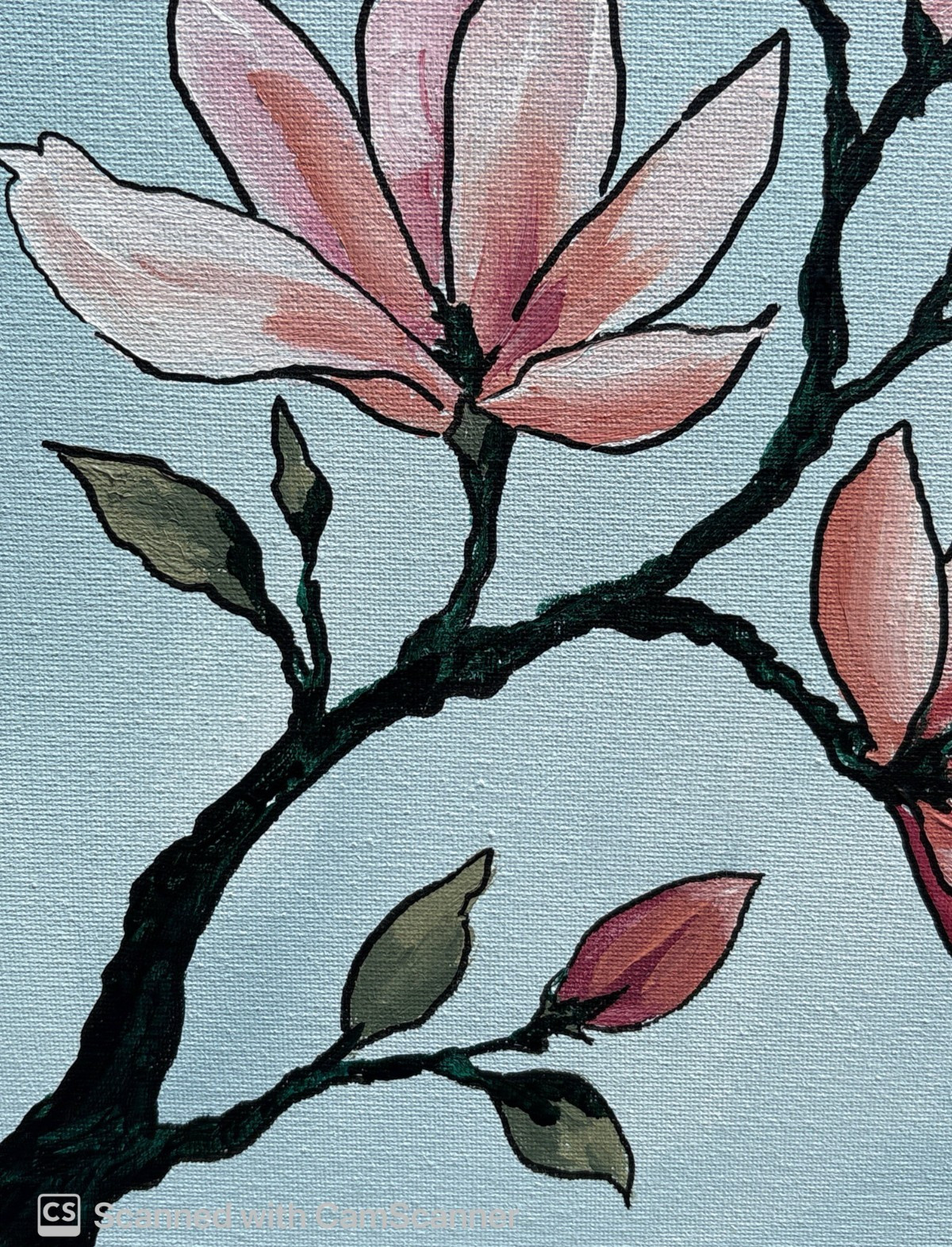 Blush Pink Magnolia Branch Original Acrylic Painting 11×14 Signed Canvas Art