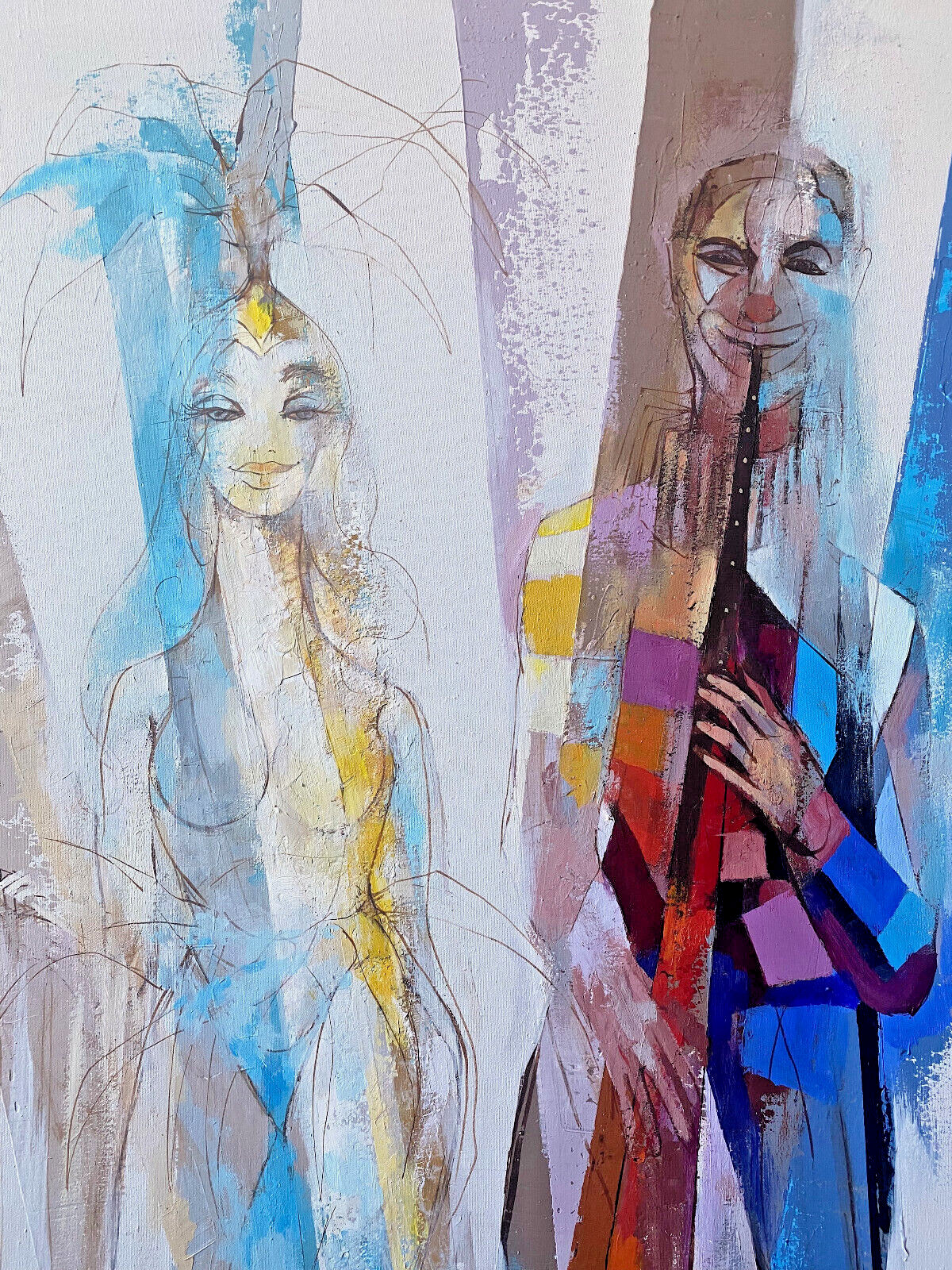 1970s Roy Steinberg Cabaret Showgirl Musician Painting LARGE Colorful Imagery
