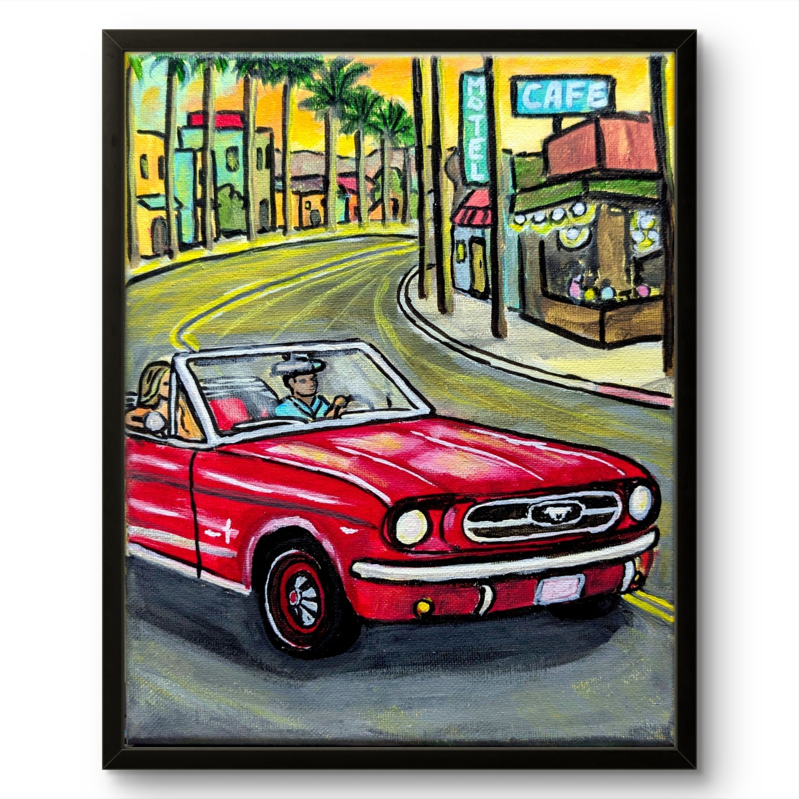 Hand Painted 8×10 Sports Car Red Original Canvas Acrylic Painting Home Decor