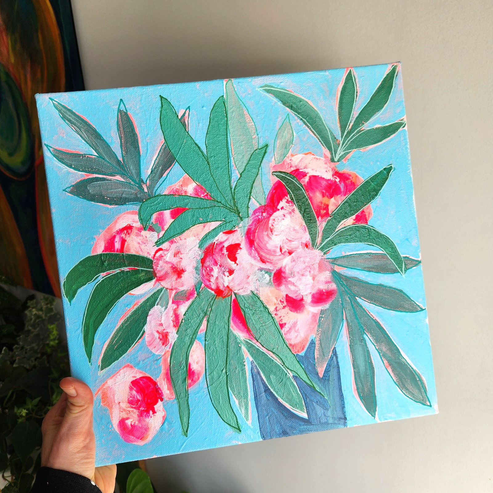 Original Expressionism Acrylic Abstract Floral 12×12 Canvas