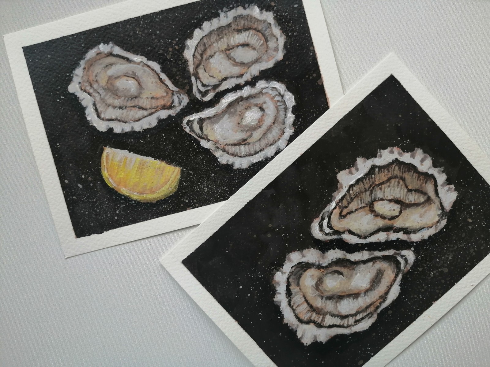 Set of Two Oysters Original Paintings on Paper 5″ * 7″ Seafood Still Life Gift
