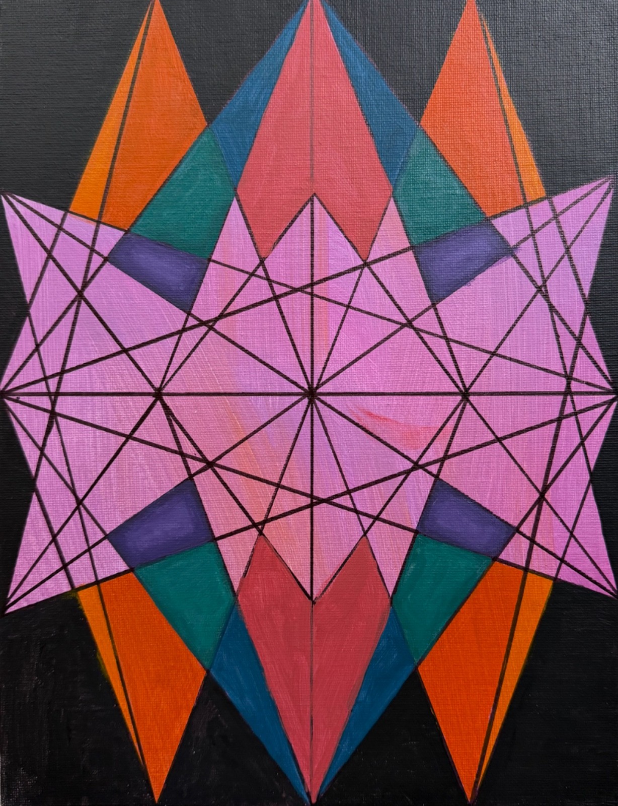 Contemporary Multi-Color Geometric Abstract Design Acrylic Painting Modern Art