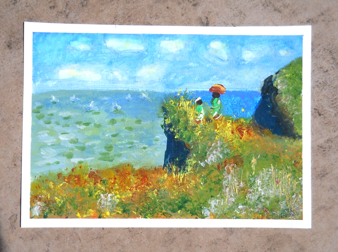 original watercolour/acrylic » claude monet cliff walk at pourville 1882 » copy