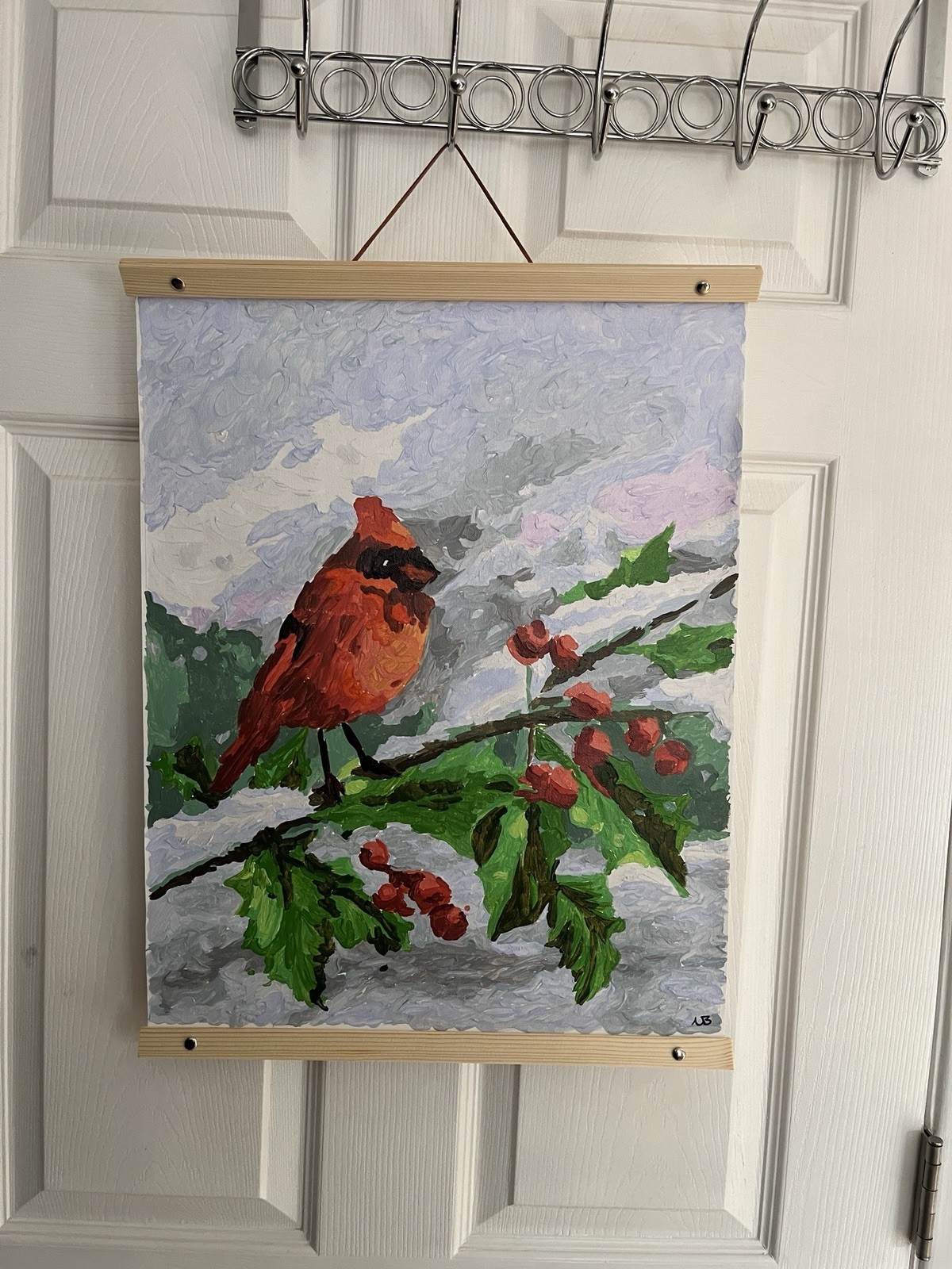 New hand painted by me acrylic on canvas hanging wall art festive red cardinal