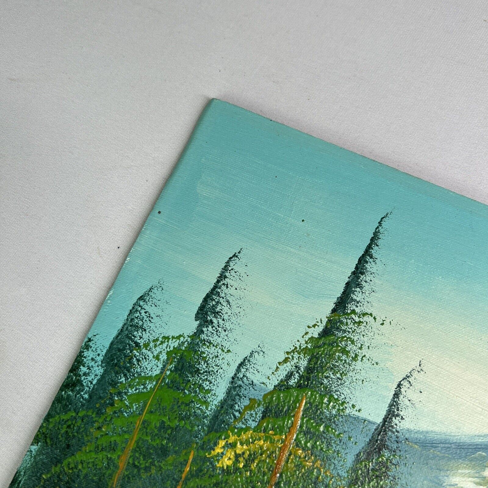 BEAUTIFUL HAND PAINTED NATURE LANDSCAPE MOUNTAINS TREES ACRYLIC ON CANVAS 12×16